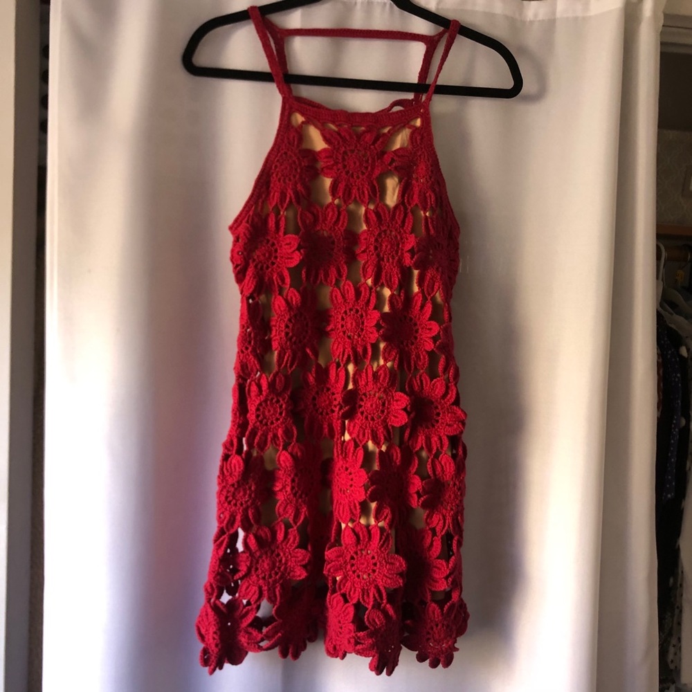 Free people flower crochet mini dress